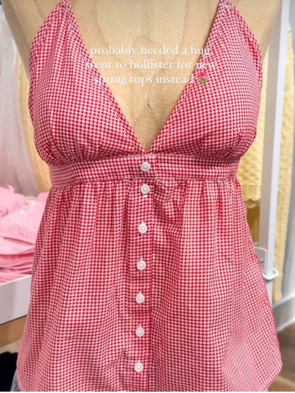 Hollister Red Gingham Button-Front Halter Tank